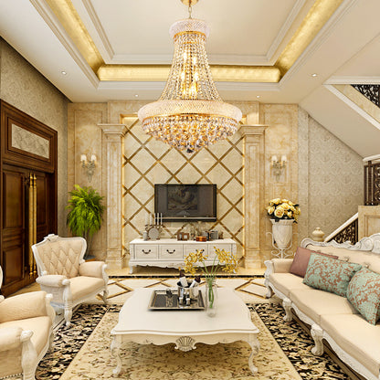 YANSUN Elegant 24" French Empire Crystal Chandelier, 12 E12 LED Bulbs, Gold Finish, Cascading Crystals, 3000K Warm White