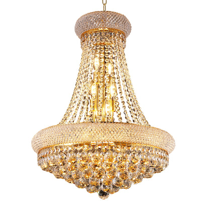YANSUN Elegant 24" French Empire Crystal Chandelier, 12 E12 LED Bulbs, Gold Finish, Cascading Crystals, 3000K Warm White