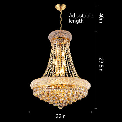 YANSUN Elegant 24" French Empire Crystal Chandelier, 12 E12 LED Bulbs, Gold Finish, Cascading Crystals, 3000K Warm White