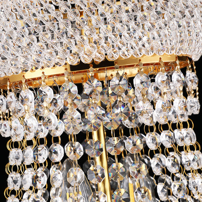 YANSUN Elegant 24" French Empire Crystal Chandelier, 12 E12 LED Bulbs, Gold Finish, Cascading Crystals, 3000K Warm White