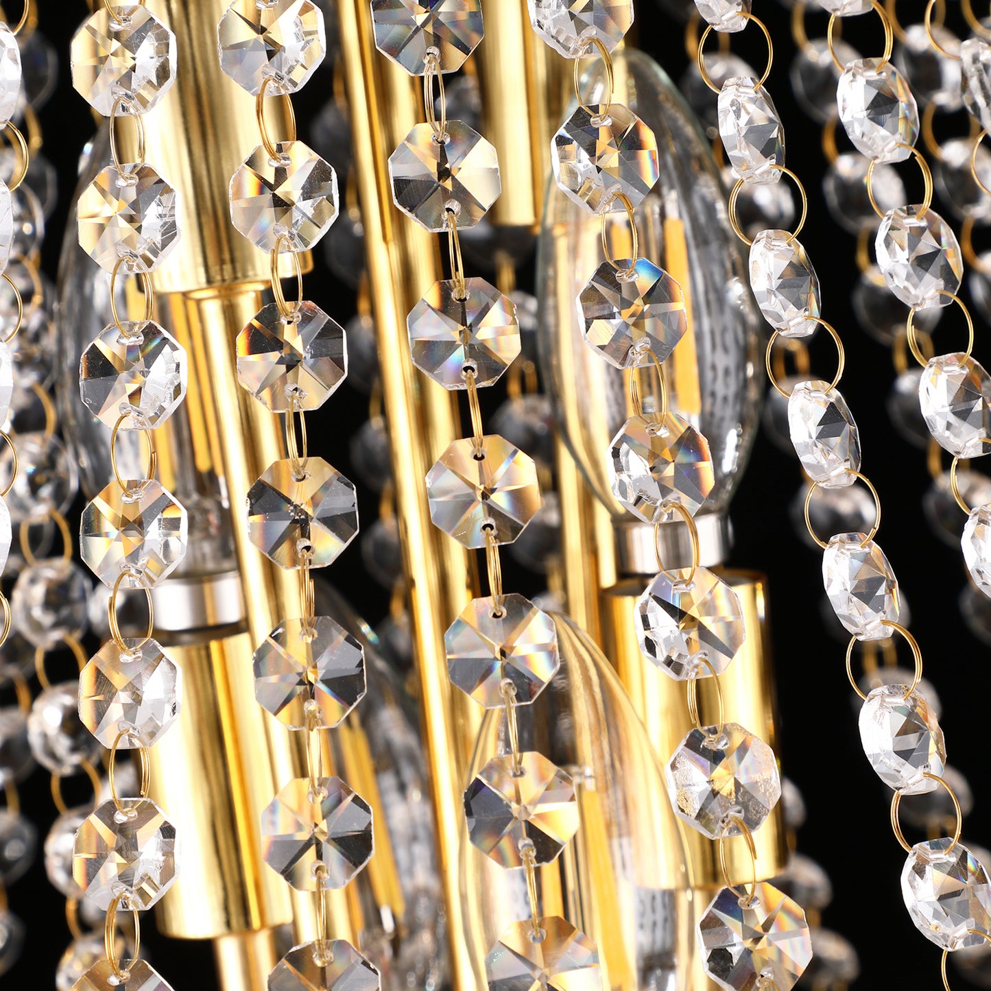 YANSUN Elegant 24" French Empire Crystal Chandelier, 12 E12 LED Bulbs, Gold Finish, Cascading Crystals, 3000K Warm White