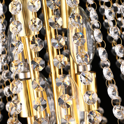 YANSUN Elegant 24" French Empire Crystal Chandelier, 12 E12 LED Bulbs, Gold Finish, Cascading Crystals, 3000K Warm White