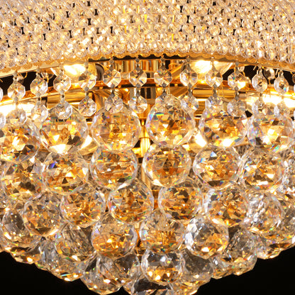 YANSUN Elegant 24" French Empire Crystal Chandelier, 12 E12 LED Bulbs, Gold Finish, Cascading Crystals, 3000K Warm White