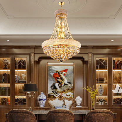 YANSUN Elegant 24" French Empire Crystal Chandelier, 12 E12 LED Bulbs, Gold Finish, Cascading Crystals, 3000K Warm White
