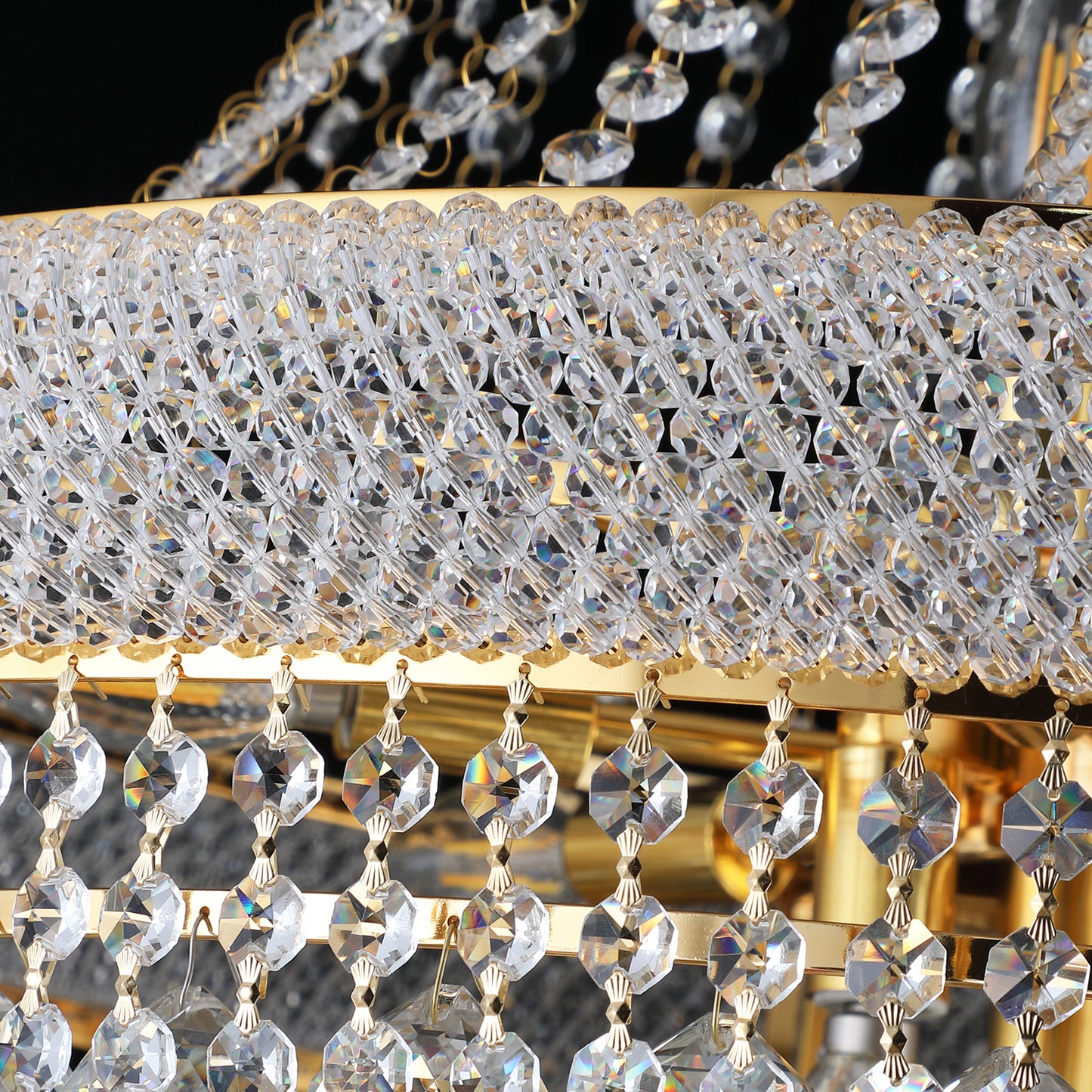 YANSUN Elegant French Empire Chandelier, 28" Gold Finish with 15 E12 LED Bulbs, 2700K-3000K Warm White Light, Crystal Cascading Design