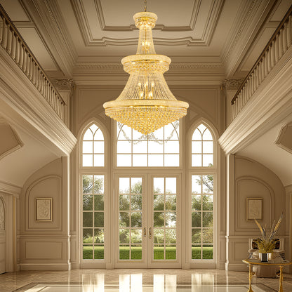 YANSUN 42 in. Gold 3-Tier Crystal Chandelier 61 in. Height Empire Ceiling Light 36-Light E12 LED 3000K Warm White K9 Crystal Luxury Pendant Fixture for Living Room Staircase Foyer Hotel