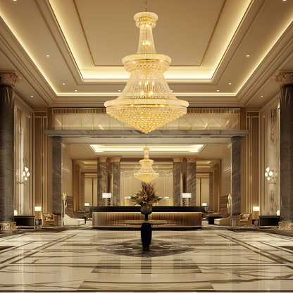 YANSUN 42 in. Gold 3-Tier Crystal Chandelier 61 in. Height Empire Ceiling Light 36-Light E12 LED 3000K Warm White K9 Crystal Luxury Pendant Fixture for Living Room Staircase Foyer Hotel