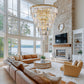 YANSUN Elegant 40" Tiered Crystal Chandelier with 30 E12 Bulbs, Gold Mirror Frame, 370 Crystal Rods, Ideal for Foyers & Staircases