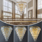 YANSUN Elegant 40" Tiered Crystal Chandelier with 30 E12 Bulbs, Gold Mirror Frame, 370 Crystal Rods, Ideal for Foyers & Staircases