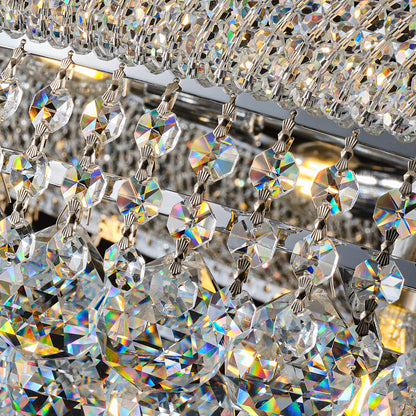 YANSUN 32" French Empire Crystal Chandelier, 27-Light Chrome Ceiling Light, 3000K LED Included, Adjustable Height, Luxury Fixture