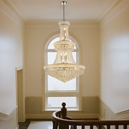 YANSUN 32" French Empire Crystal Chandelier, 27-Light Chrome Ceiling Light, 3000K LED Included, Adjustable Height, Luxury Fixture