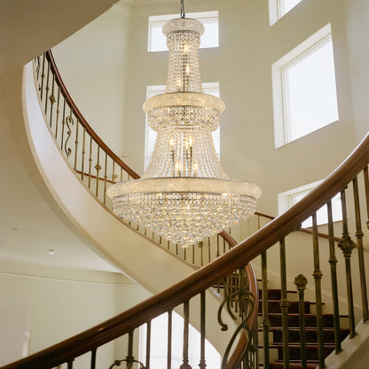 YANSUN 32" French Empire Crystal Chandelier, 27-Light Chrome Ceiling Light, 3000K LED Included, Adjustable Height, Luxury Fixture