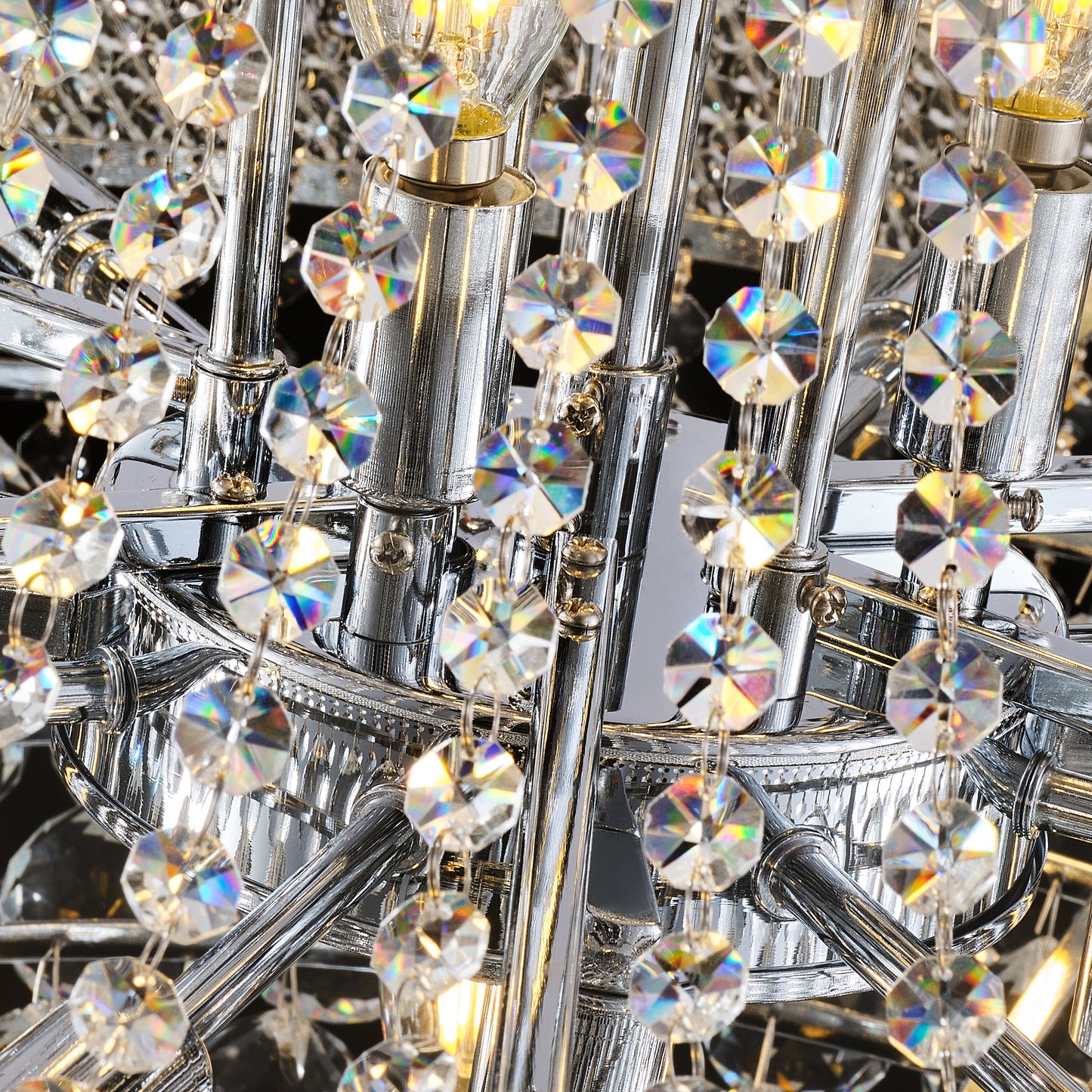 YANSUN 32" French Empire Crystal Chandelier, 27-Light Chrome Ceiling Light, 3000K LED Included, Adjustable Height, Luxury Fixture