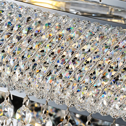 YANSUN 32" French Empire Crystal Chandelier, 27-Light Chrome Ceiling Light, 3000K LED Included, Adjustable Height, Luxury Fixture