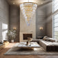 YANSUN 48in. Gold Tiered Crystal Tube Chandelier 45-Light E12 580 Crystal Rods Adjustable 79in. Chain LED Bulbs Included