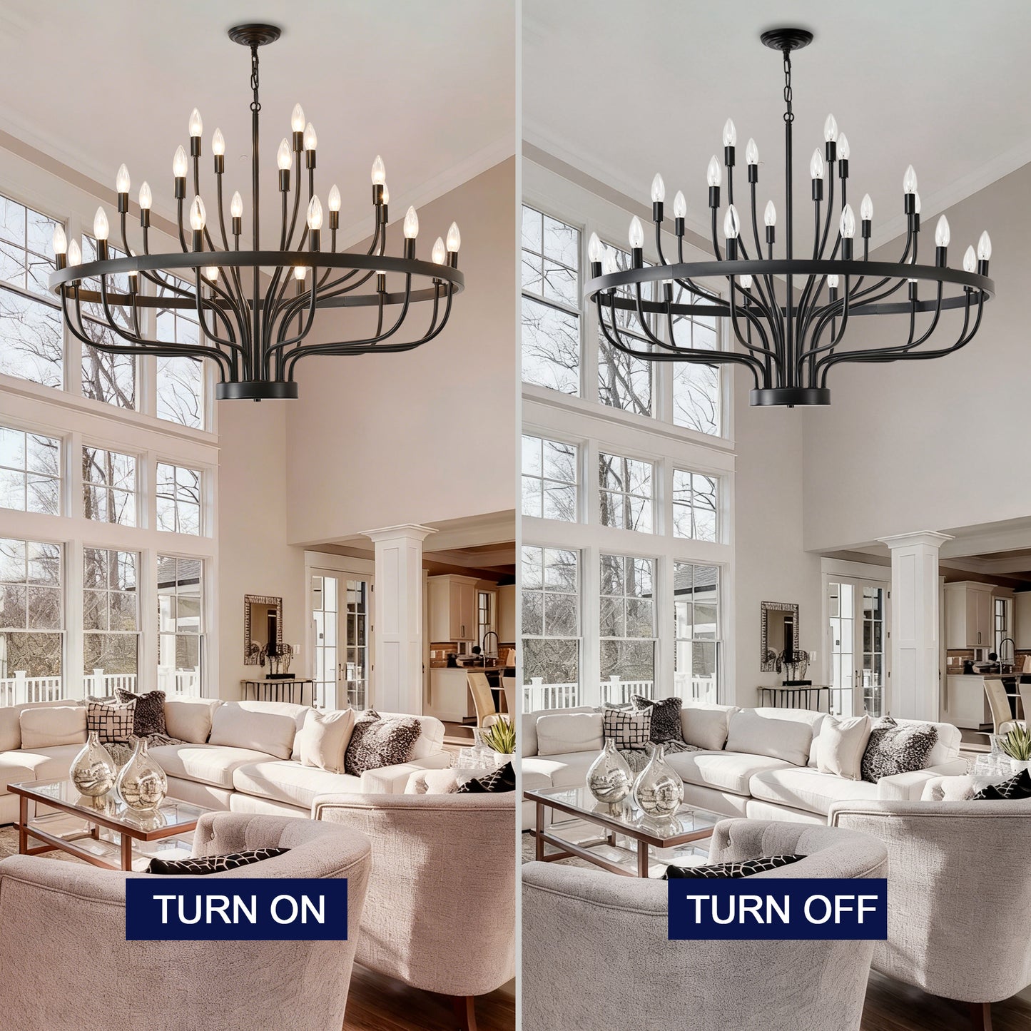 YANSUN Industrial Black Chandelier Rustic Vintage 24-Light Candle Style E12 Pendant for Dining Room Kitchen Island Living Room