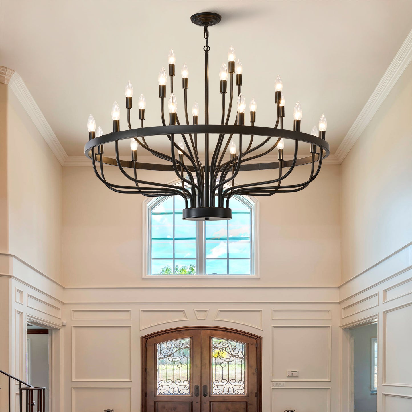 YANSUN Industrial Black Chandelier Rustic Vintage 24-Light Candle Style E12 Pendant for Dining Room Kitchen Island Living Room