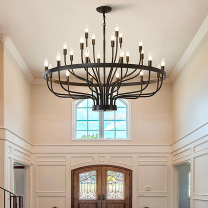 YANSUN Industrial Black Chandelier Rustic Vintage 24-Light Candle Style E12 Pendant for Dining Room Kitchen Island Living Room