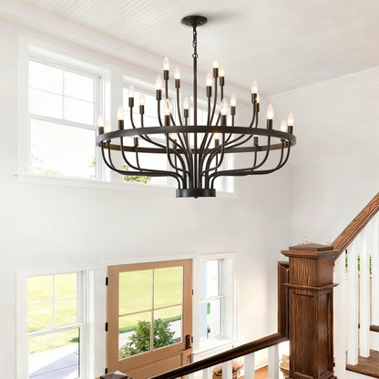 YANSUN Industrial Black Chandelier Rustic Vintage 24-Light Candle Style E12 Pendant for Dining Room Kitchen Island Living Room