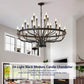 YANSUN Industrial Black Chandelier Rustic Vintage 24-Light Candle Style E12 Pendant for Dining Room Kitchen Island Living Room