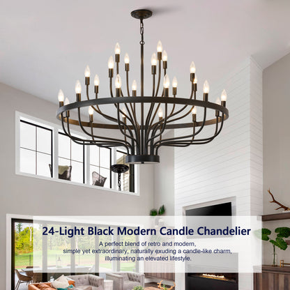 YANSUN Industrial Black Chandelier Rustic Vintage 24-Light Candle Style E12 Pendant for Dining Room Kitchen Island Living Room
