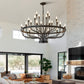 YANSUN Industrial Black Chandelier Rustic Vintage 24-Light Candle Style E12 Pendant for Dining Room Kitchen Island Living Room