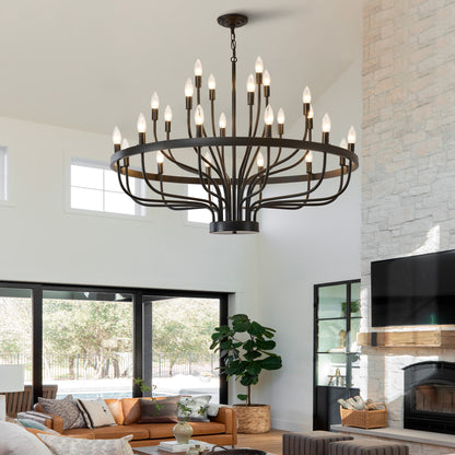 YANSUN Industrial Black Chandelier Rustic Vintage 24-Light Candle Style E12 Pendant for Dining Room Kitchen Island Living Room