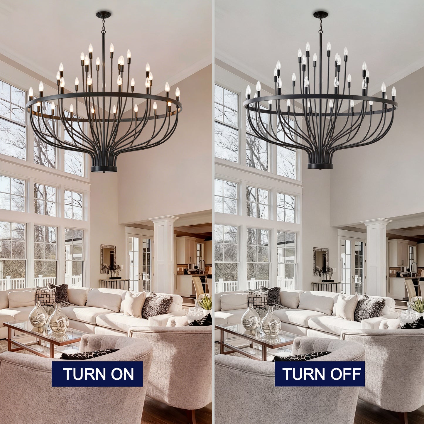 YANSUN Industrial Black Chandelier Rustic Vintage 33-Light Candle Style E12 Pendant for Dining Room Kitchen Island Living Room