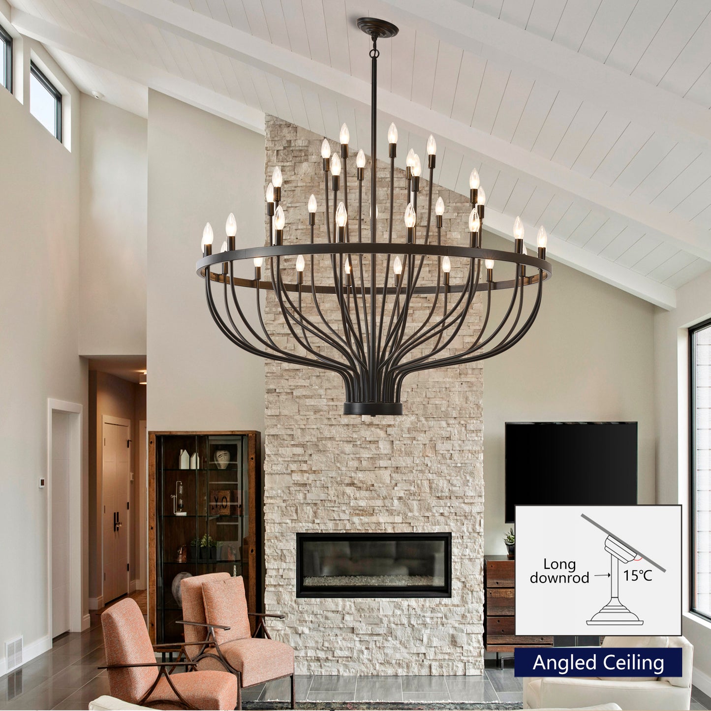 YANSUN Industrial Black Chandelier Rustic Vintage 33-Light Candle Style E12 Pendant for Dining Room Kitchen Island Living Room