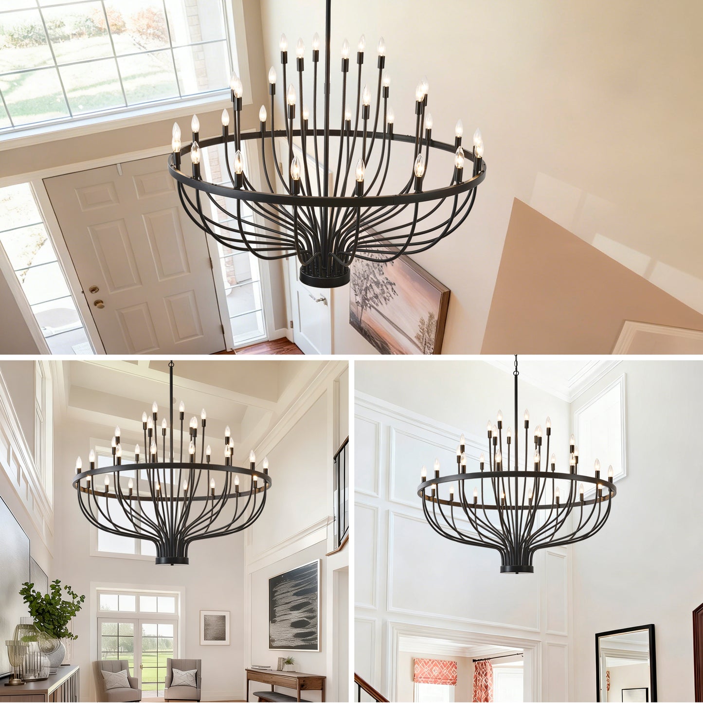 YANSUN Industrial Black Chandelier Rustic Vintage 33-Light Candle Style E12 Pendant for Dining Room Kitchen Island Living Room