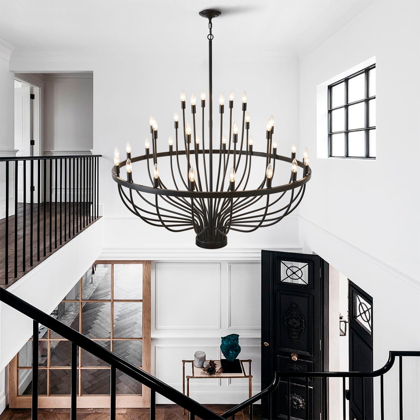 YANSUN Industrial Black Chandelier Rustic Vintage 33-Light Candle Style E12 Pendant for Dining Room Kitchen Island Living Room