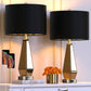 YANSUN 2-Pack Mirrored Glass Table Lamps Amber Modern Bedside Lamps Gold Black Fabric Shade for Bedroom Living Room End Tables
