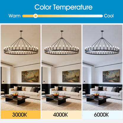 YANSUN 59" Farmhouse Wagon Wheel Chandelier, 36-Light Matte Black Ceiling Light, Adjustable Height, E12 Bulbs, Dining Room Fixture