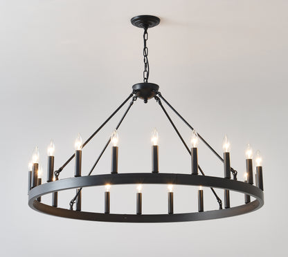 YANSUN 53" Farmhouse Wagon Wheel Chandelier, 30-Light Matte Black Ceiling Light, Adjustable Height 69", E12 Bulbs, Dining Room Fixture