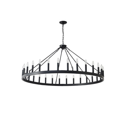 YANSUN 53" Farmhouse Wagon Wheel Chandelier, 30-Light Matte Black Ceiling Light, Adjustable Height 69", E12 Bulbs, Dining Room Fixture