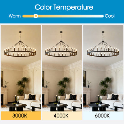 YANSUN 53" Farmhouse Wagon Wheel Chandelier, 30-Light Matte Black Ceiling Light, Adjustable Height 69", E12 Bulbs, Dining Room Fixture