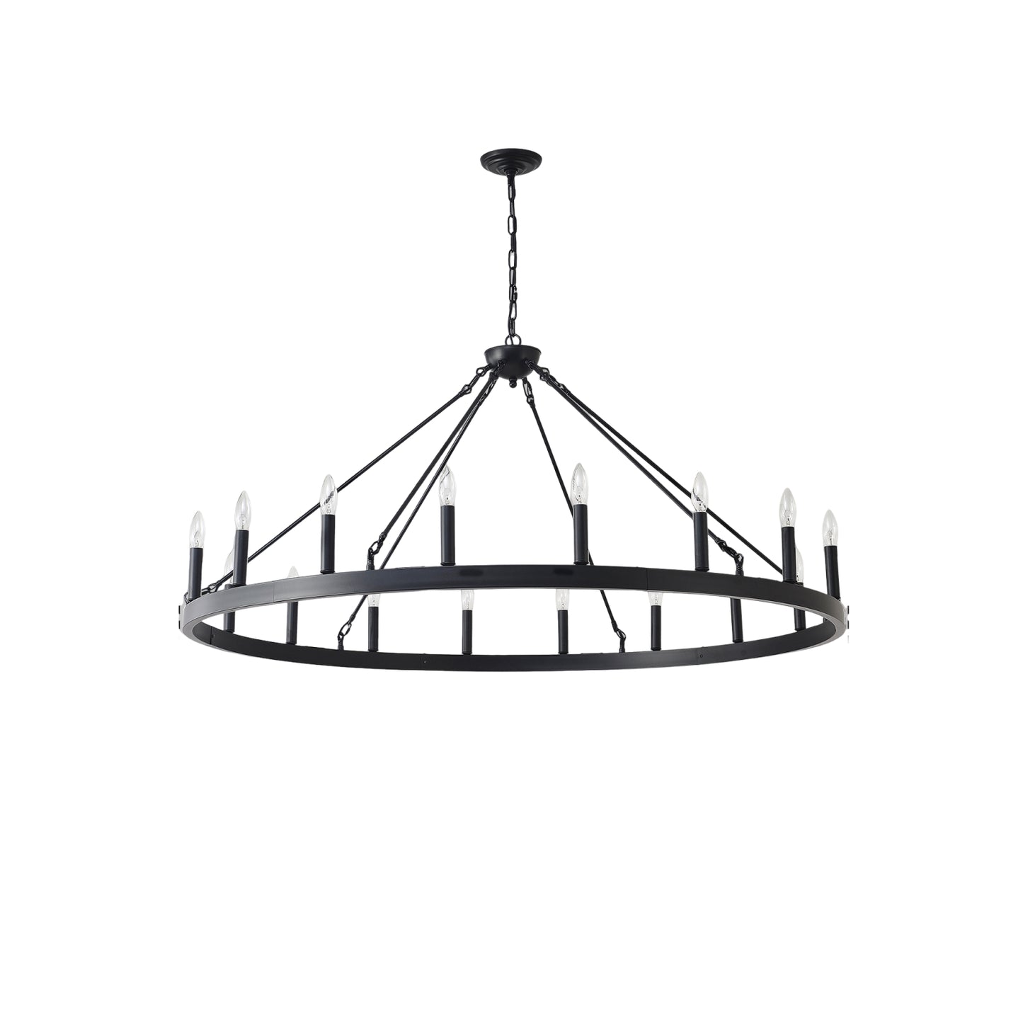YANSUN 53.15in. Matte Black Wagon Wheel Chandelier 18-Light E12 Farmhouse Industrial Light for High Ceiling Dining Room Living Room (No Bulbs)