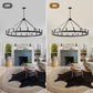 YANSUN 53.15in. Matte Black Wagon Wheel Chandelier 18-Light E12 Farmhouse Industrial Light for High Ceiling Dining Room Living Room (No Bulbs)