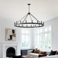 YANSUN 53.15in. Matte Black Wagon Wheel Chandelier 18-Light E12 Farmhouse Industrial Light for High Ceiling Dining Room Living Room (No Bulbs)