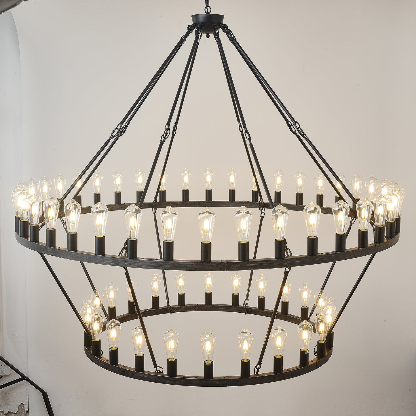 YANSUN 59.06in. Matte Black Wagon Wheel Chandelier 54-Light E12 Extra Large Farmhouse Industrial Light (No Bulbs)