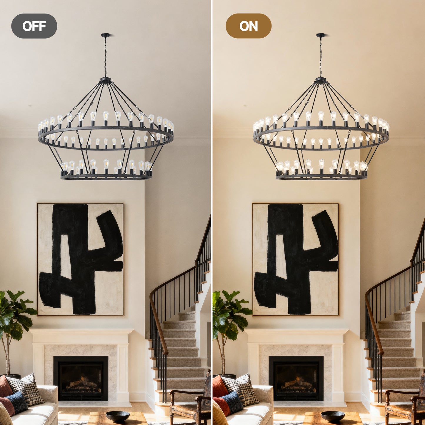 YANSUN 59.06in. Matte Black Wagon Wheel Chandelier 54-Light E12 Extra Large Farmhouse Industrial Light (No Bulbs)