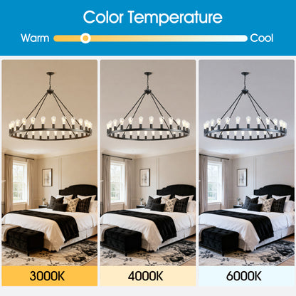 YANSUN 53" Farmhouse Wagon Wheel Chandelier, 28-Light Matte Black Ceiling Light, Adjustable Height, E26 Bulbs, Dining Room Fixture