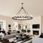 YANSUN 53" Farmhouse Wagon Wheel Chandelier, 28-Light Matte Black Ceiling Light, Adjustable Height, E26 Bulbs, Dining Room Fixture