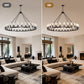 YANSUN 53" Farmhouse Wagon Wheel Chandelier, 28-Light Matte Black Ceiling Light, Adjustable Height, E26 Bulbs, Dining Room Fixture