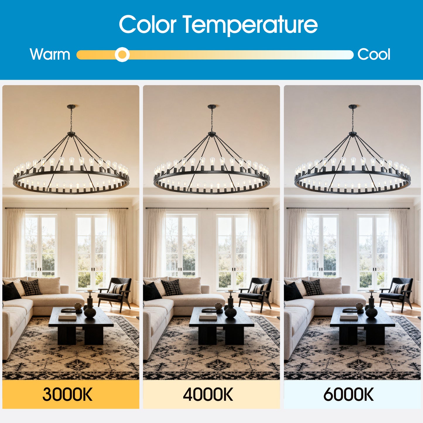 YANSUN 64in. Black Extra Large Wagon Wheel Chandelier 42-Light E26 Farmhouse Industrial Pendant for High Ceiling Dining Room Living Room