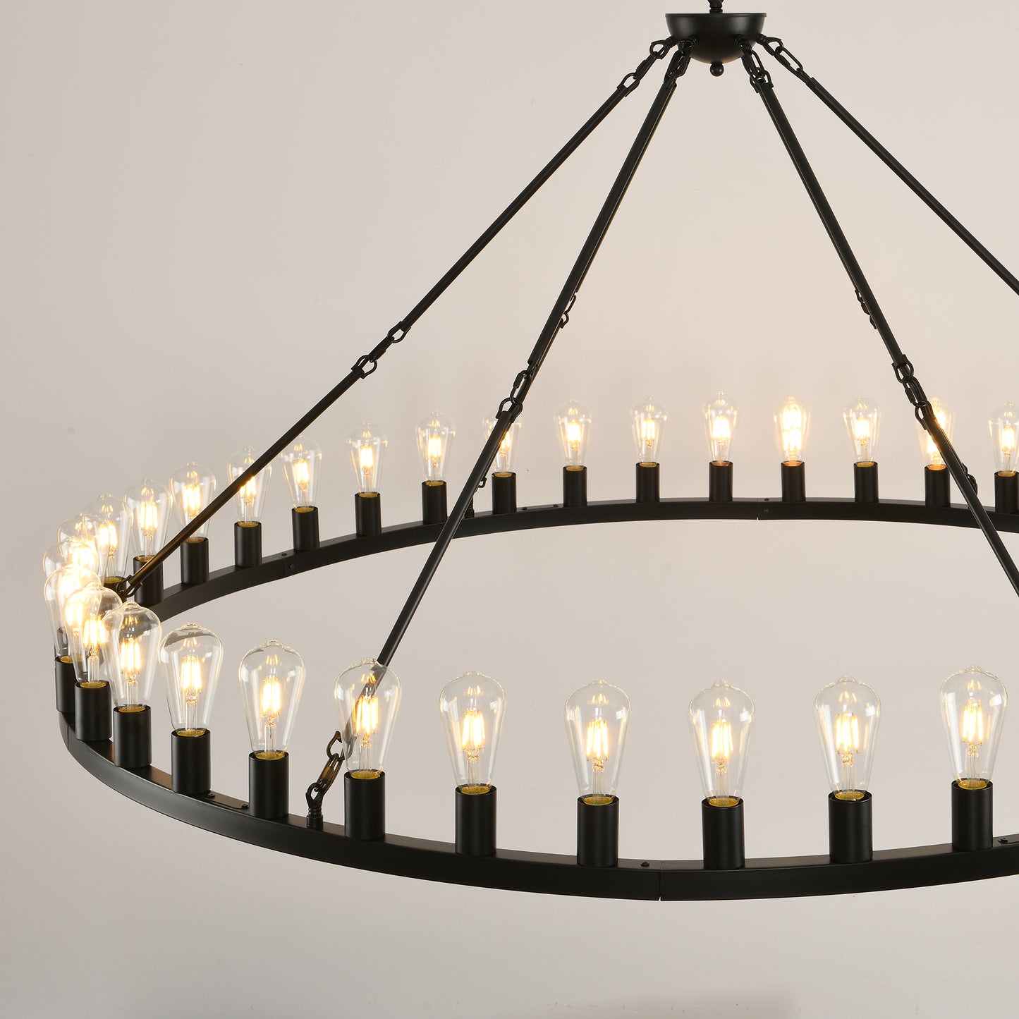 YANSUN 64in. Black Extra Large Wagon Wheel Chandelier 42-Light E26 Farmhouse Industrial Pendant for High Ceiling Dining Room Living Room