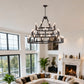 YANSUN 39.37in. 3-Tier Wagon Wheel Chandelier 36-Light E12 Farmhouse Industrial Light Adjustable Height for High Ceiling Living Dining Room Foyer