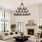 YANSUN 39.37in. 3-Tier Wagon Wheel Chandelier 36-Light E12 Farmhouse Industrial Light Adjustable Height for High Ceiling Living Dining Room Foyer