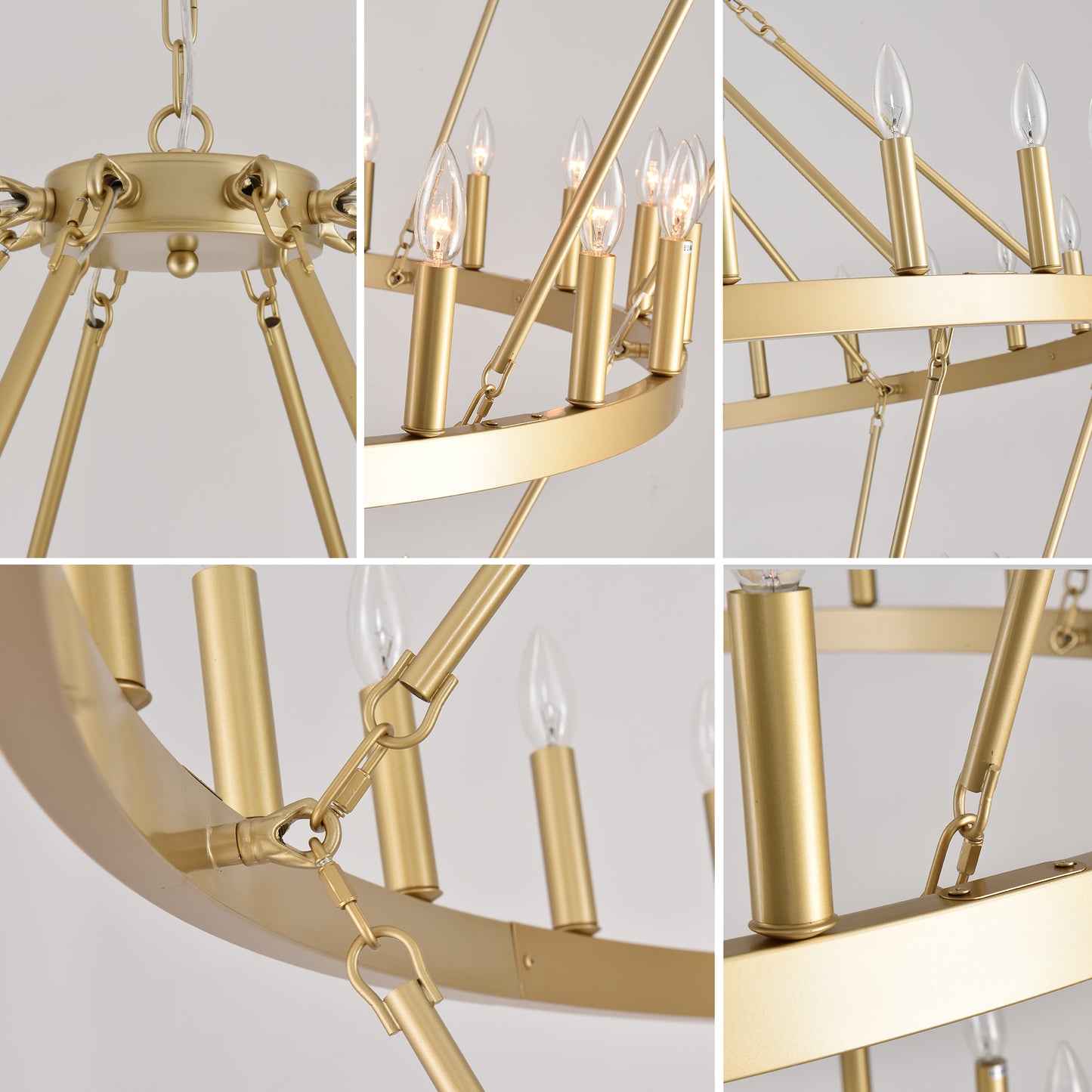 YANSUN Large 70.87" Farmhouse Wagon Wheel Chandelier, 60 Lights, Gold Finish, Adjustable Height, E12 Bulbs, Ideal for Dining Rooms & Living Spaces