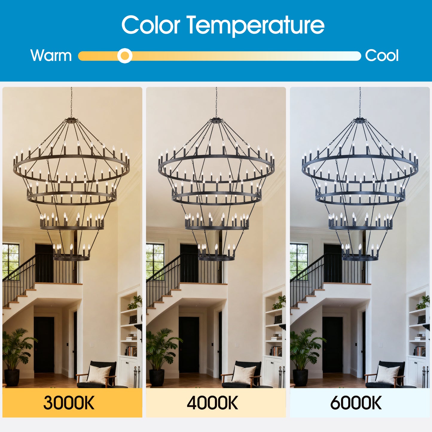 YANSUN 70.87in. 4-Tier Black Wagon Wheel Chandelier 60-Light E12 Farmhouse Industrial 4-Story Light for High Ceiling Living Dining Room Foyer